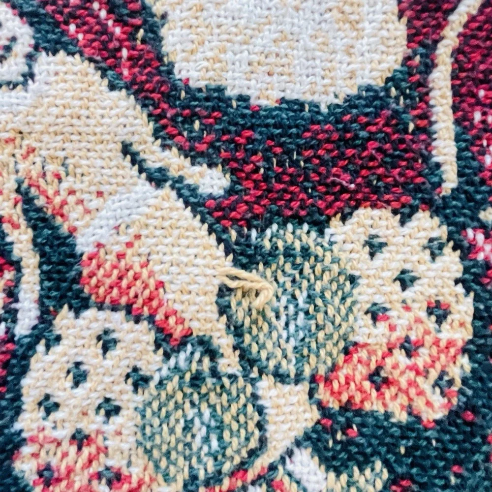 Vtg Tapestry Throw Blanket Christmas Mr‎ Santa Claus Cotton 50x60 READ